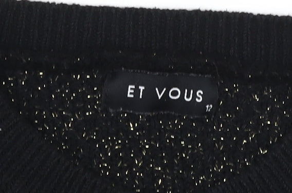 ET VOUS Women's Black Cardigan Size 12 Crew Neck