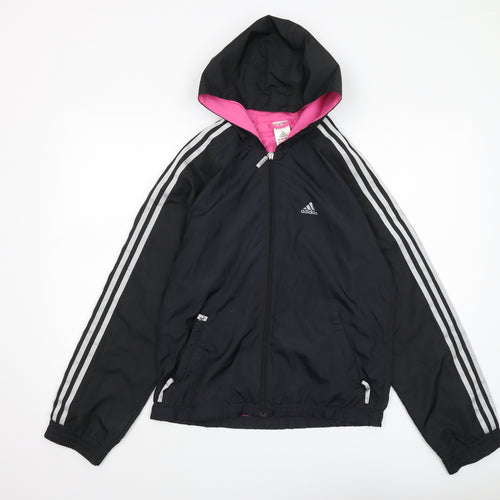 Adidas Women's Black Hooded Windbreaker Jacket Size 12