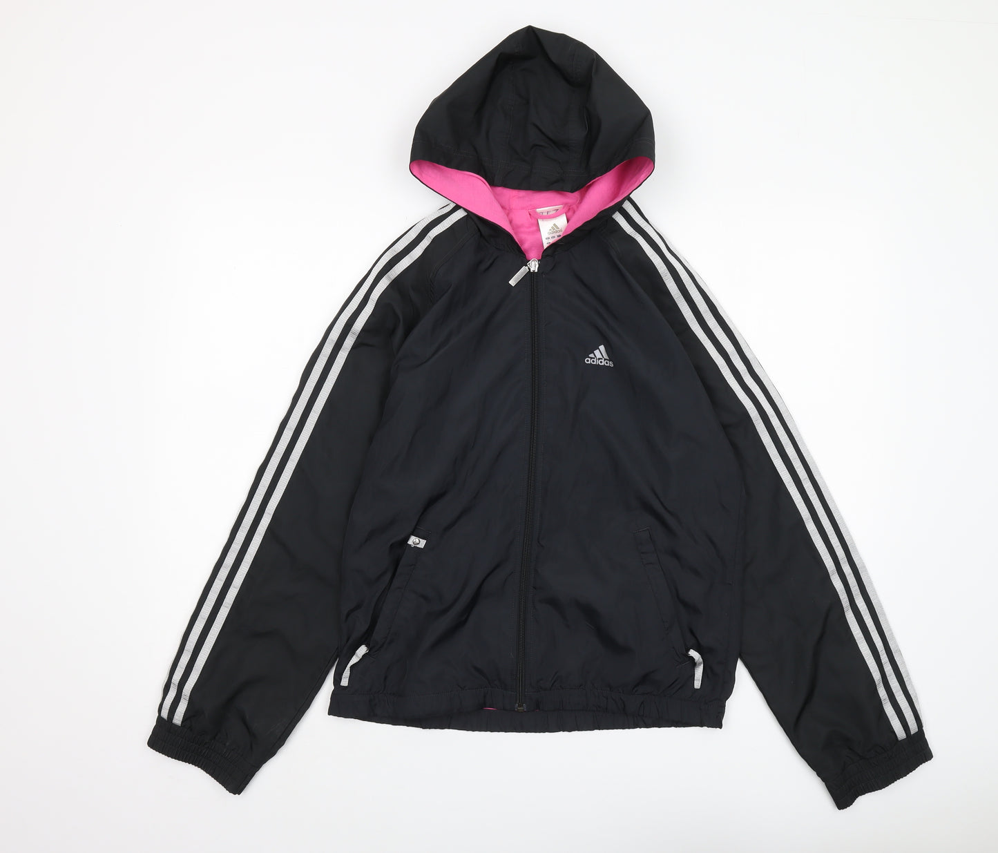 Adidas Women's Black Hooded Windbreaker Jacket Size 12