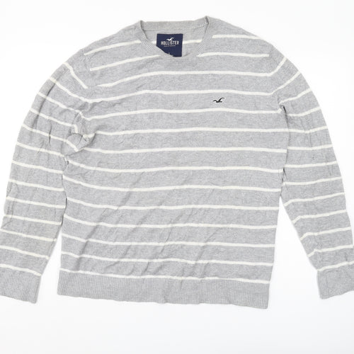 Hollister Mens Grey Striped Pullover Jumper L