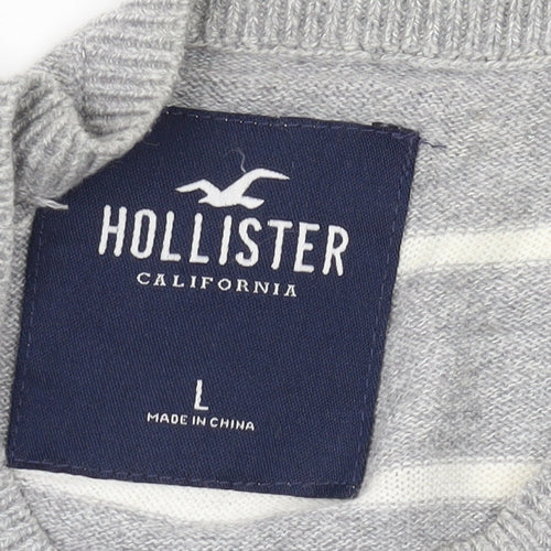 Hollister Mens Grey Striped Pullover Jumper L