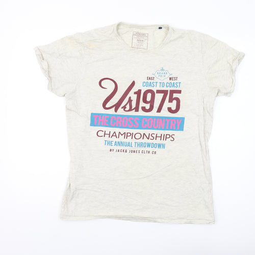 Jack & Jones Men's XL Beige Sports Graphic T-Shirt