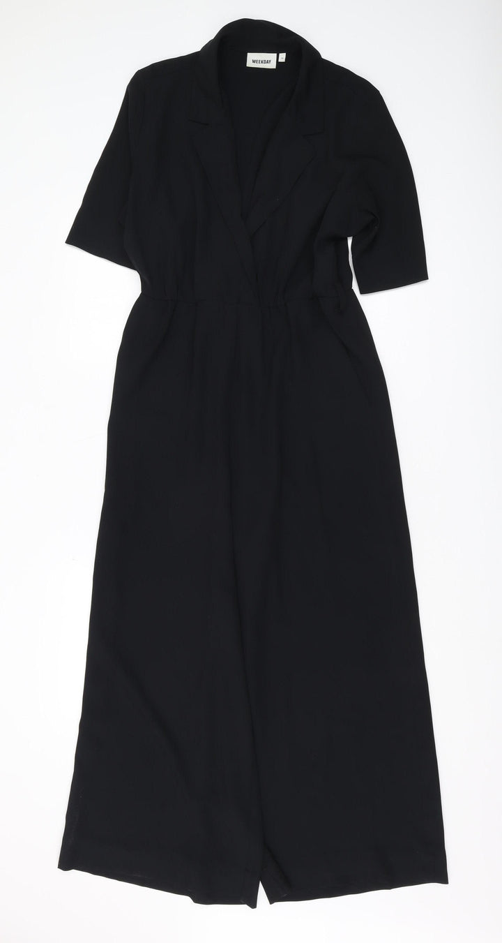 Weekday Women's Black Jumpsuit, Size 8, Wide-Leg, Collared