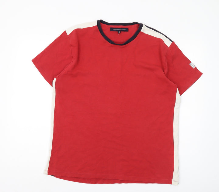 French Connection Men's XL Red Cotton Colourblock T-Shirt