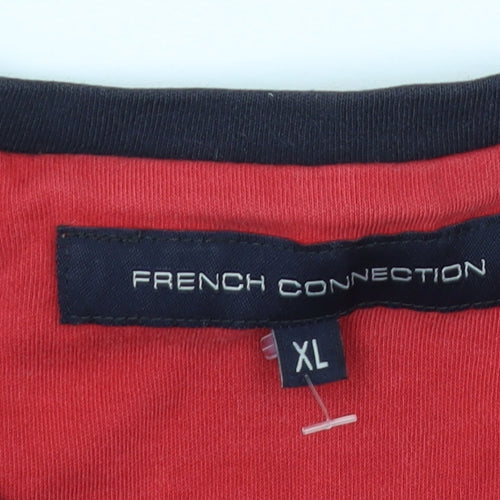 French Connection Men's XL Red Cotton Colourblock T-Shirt