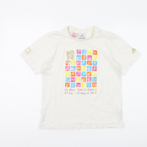 Adidas Boys' White Olympic Graphic T-Shirt, Size 12 - Casual Style