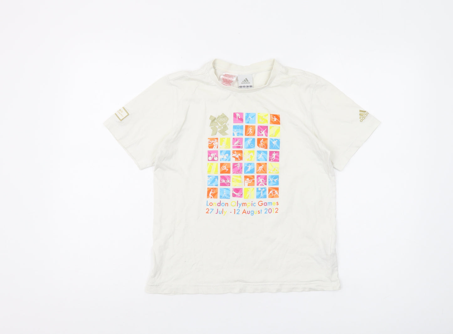 Adidas Boys' White Olympic Graphic T-Shirt, Size 12 - Casual Style