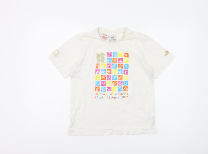 Adidas Boys' White Olympic Graphic T-Shirt, Size 12 - Casual Style