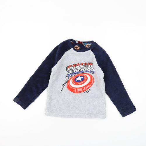 Marvel Boys Grey Navy Captain America Pullover Sweatshirt, 6 Years