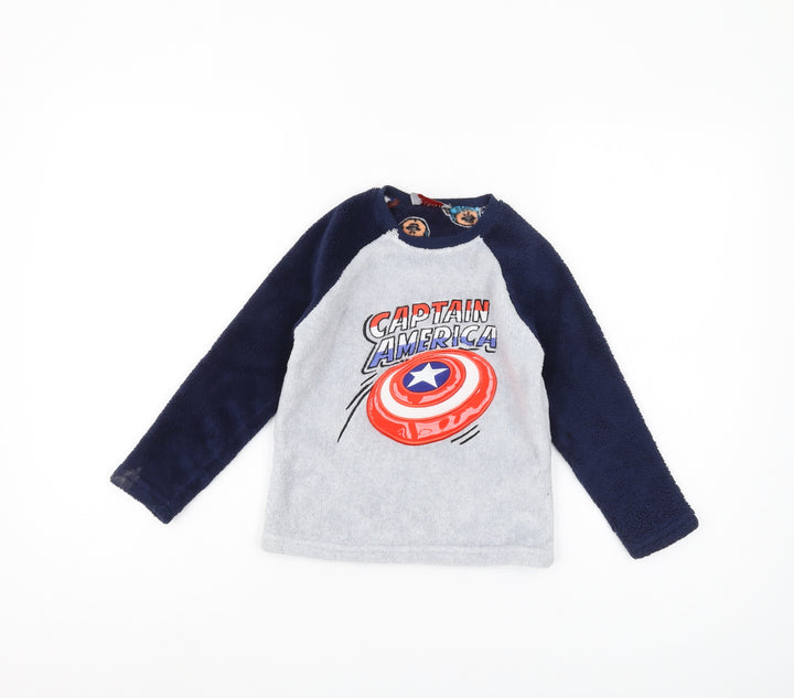 Marvel Boys Grey Navy Captain America Pullover Sweatshirt, 6 Years
