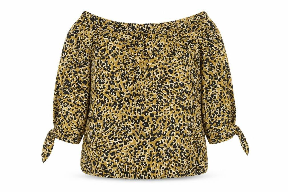 Karen Millen Women's Animal Print Off Shoulder Blouse, Size 10