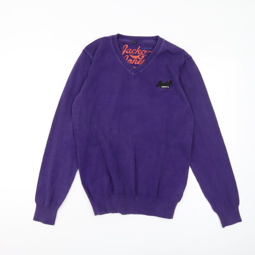 Jack & Jones Men's Purple V-Neck Pullover Jumper S