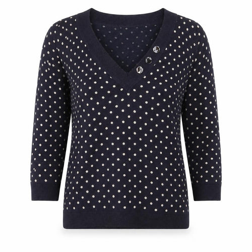 Laura Ashley Women's Blue Polka Dot V-Neck Jumper Size 10