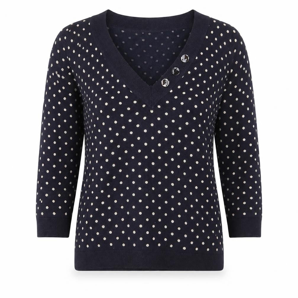 Laura Ashley Women's Blue Polka Dot V-Neck Jumper Size 10