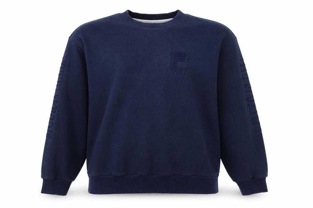 Front view of Fila Men's Blue Sweatshirt M Pullover Logo Crew Neck