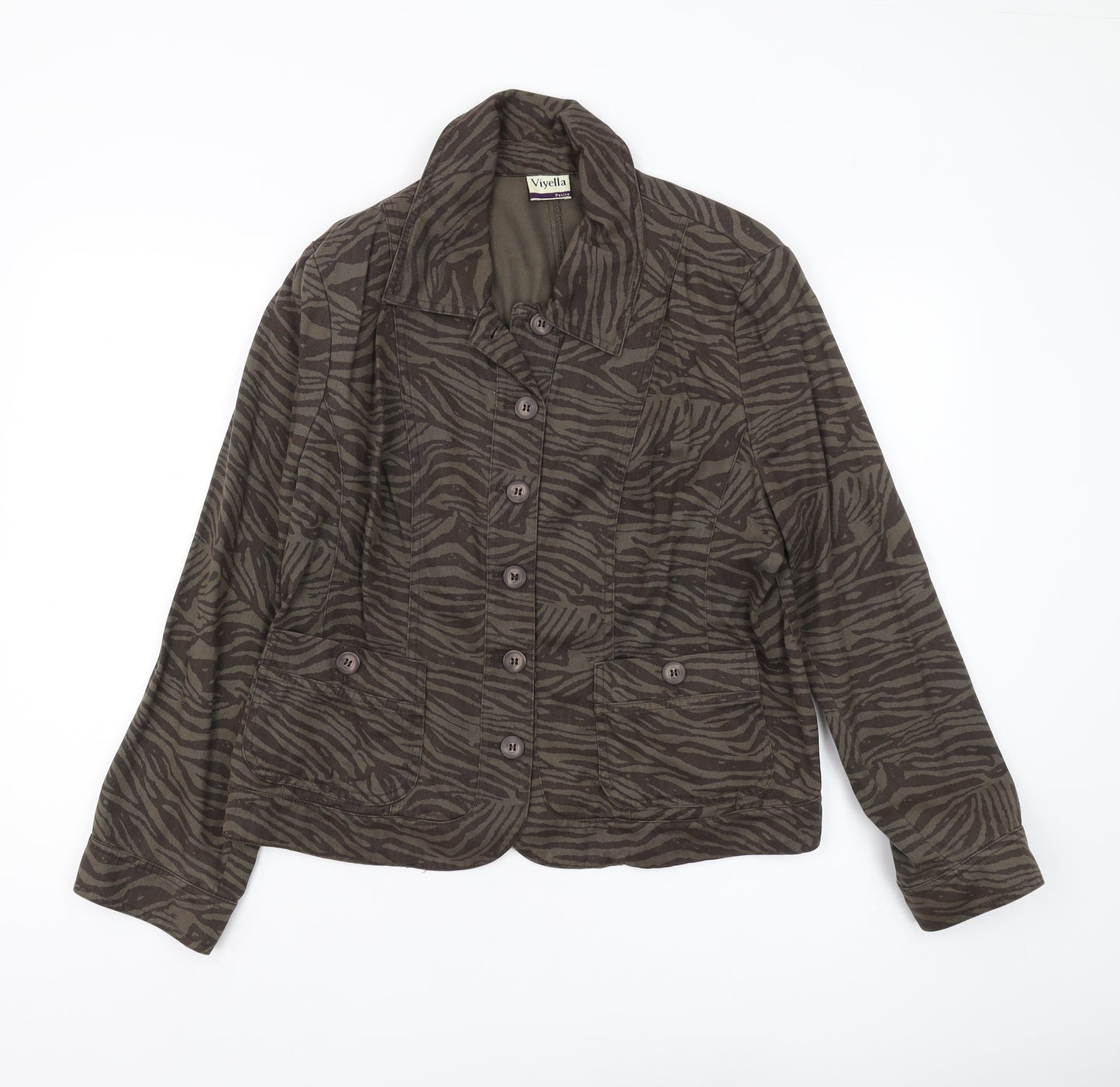 Viyella Women's Petite Green Animal Print Jacket, Size 16