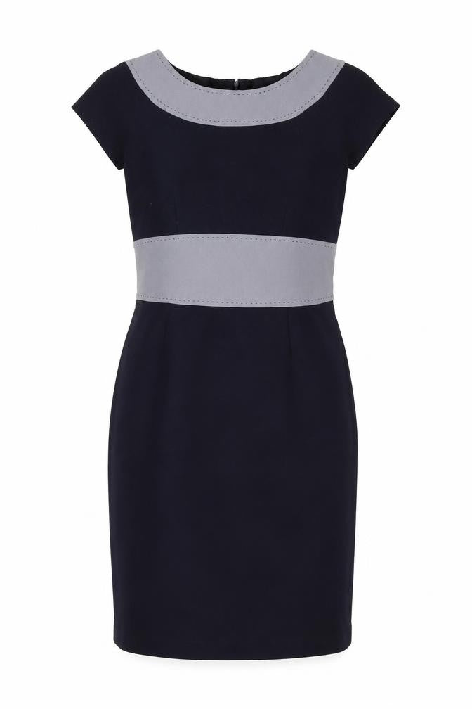Front view of Laura Ashley Women's Black Grey Sheath Dress, size 10