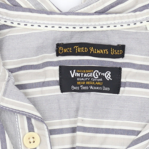 Jack & Jones Men's Beige Striped Cotton Shirt, S/S