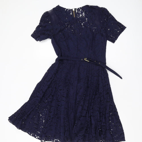 Whistles Women's Blue A-Line Lace Knee Length Dress Size 10