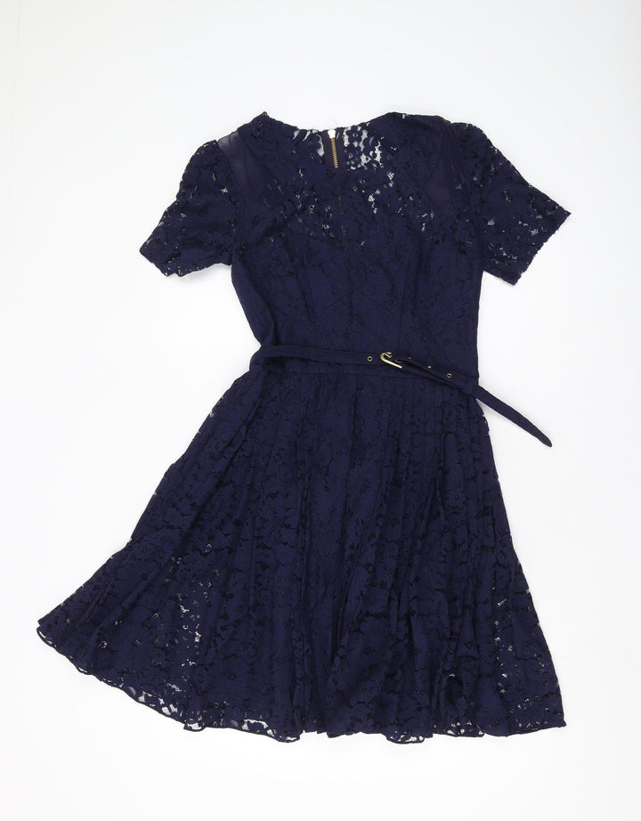 Whistles Women's Blue A-Line Lace Knee Length Dress Size 10