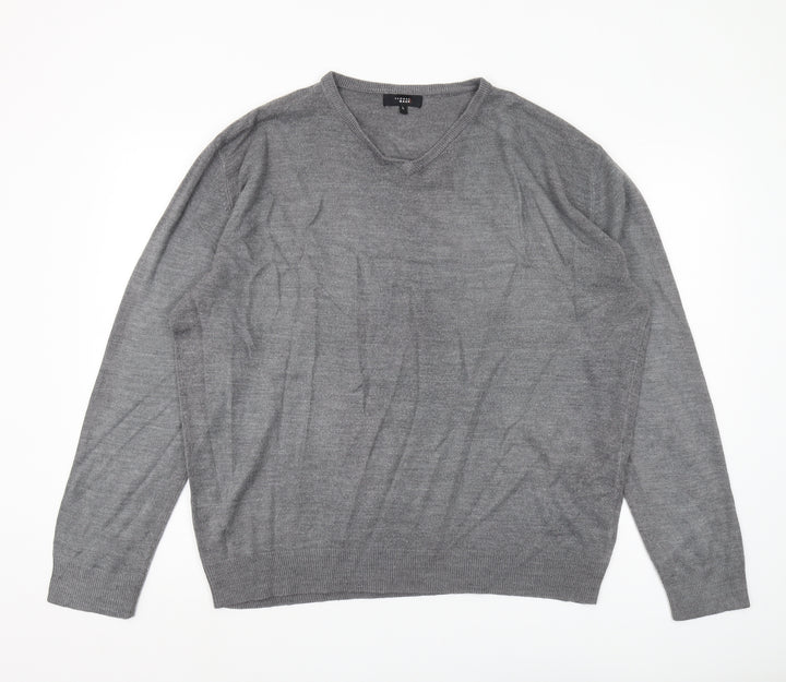 Thomas Nash Men's Grey Wool V-Neck Pullover Jumper L