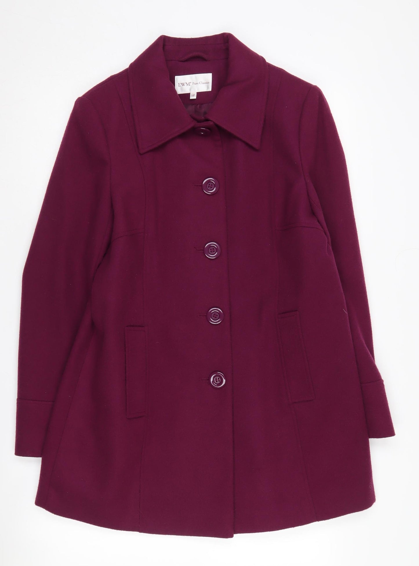 EWM Women's Purple Pea Coat, Size 12, Mid-Length