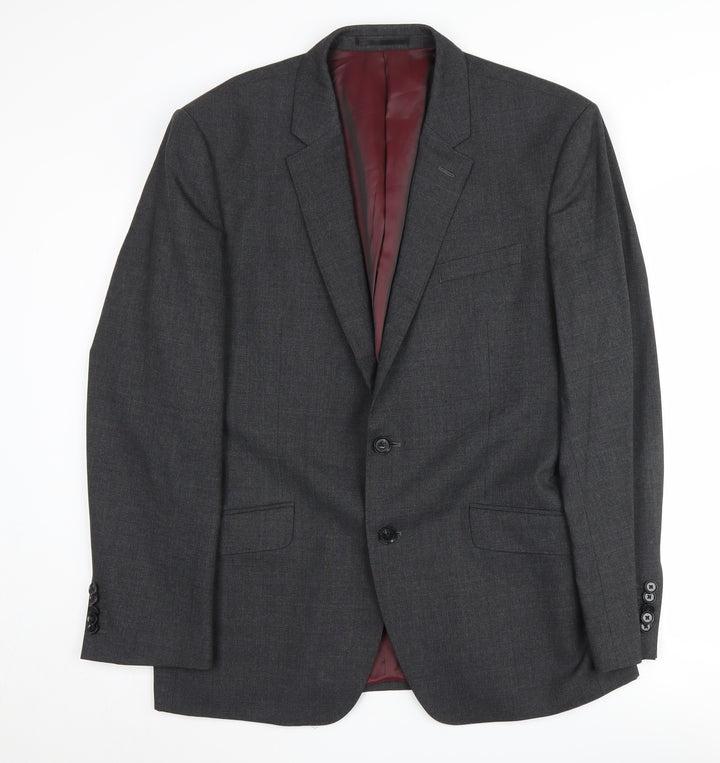 Vintage Men's Grey Wool Suit Jacket, Size 44R, Two-Button, Formal