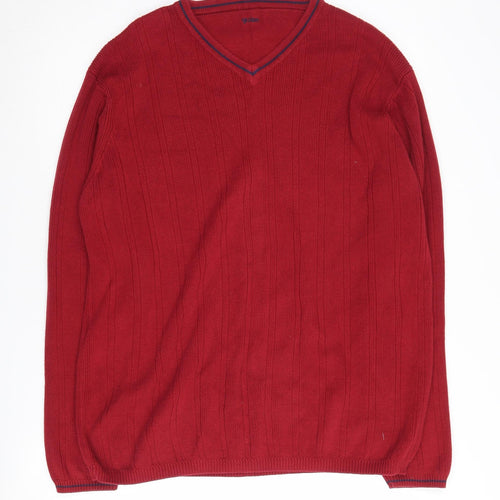 Guise Men's Red V-Neck Jumper Size S Cotton Pullover
