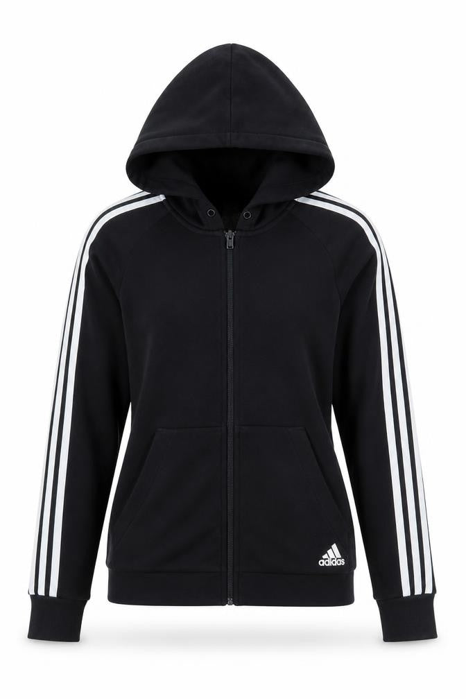 Front view of Adidas unisex adults black m full zip hoodie