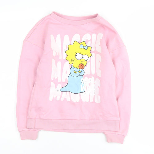 Girls Pink The Simpsons Cartoon Sweatshirt 8-9 Years Pullover Knit