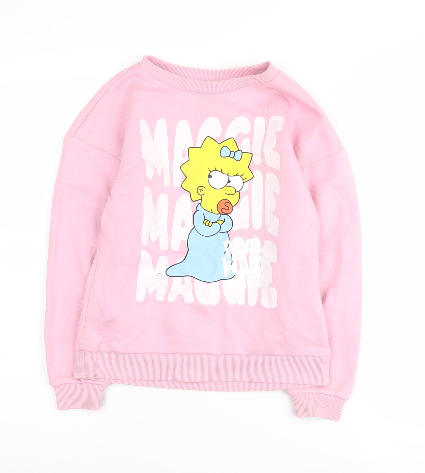 Girls Pink The Simpsons Cartoon Sweatshirt 8-9 Years Pullover Knit