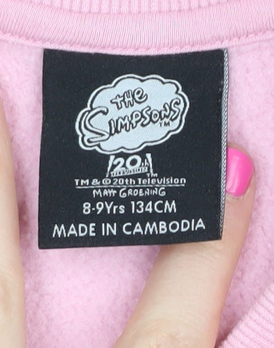Girls Pink The Simpsons Cartoon Sweatshirt 8-9 Years Pullover Knit