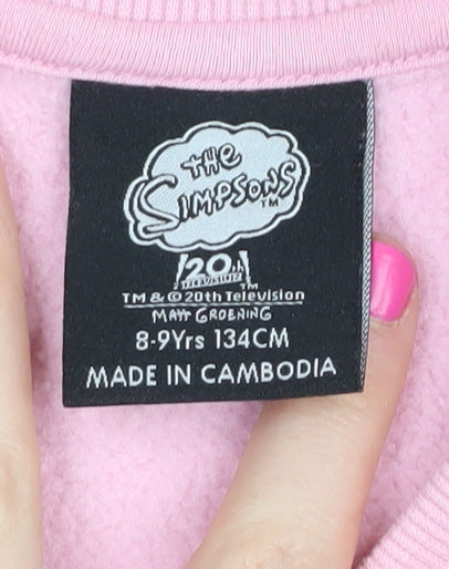 Girls Pink The Simpsons Cartoon Sweatshirt 8-9 Years Pullover Knit