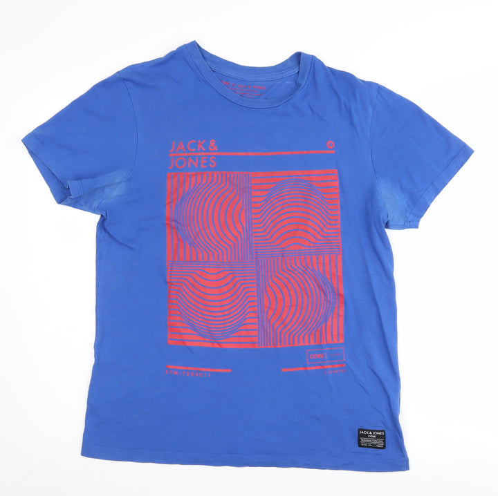 Jack & Jones Men's Blue Cotton Graphic T-Shirt Size L