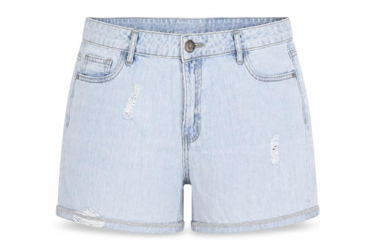 Front view of Jacqueline de Yong Women's Blue Boyfriend Denim Shorts, size 31