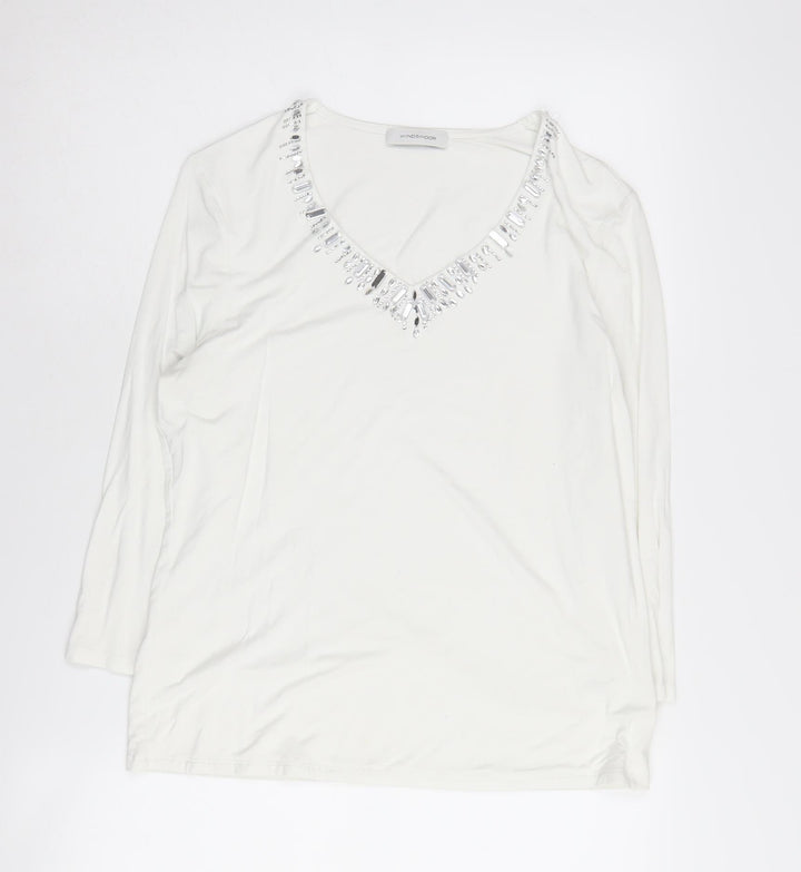 Windsmoor Women's White Beaded V-Neck T-Shirt, S