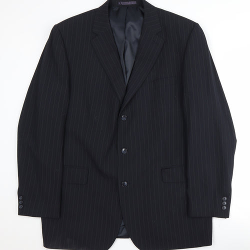 CENTAUR Men's Black Striped Wool Blazer Size 46L
