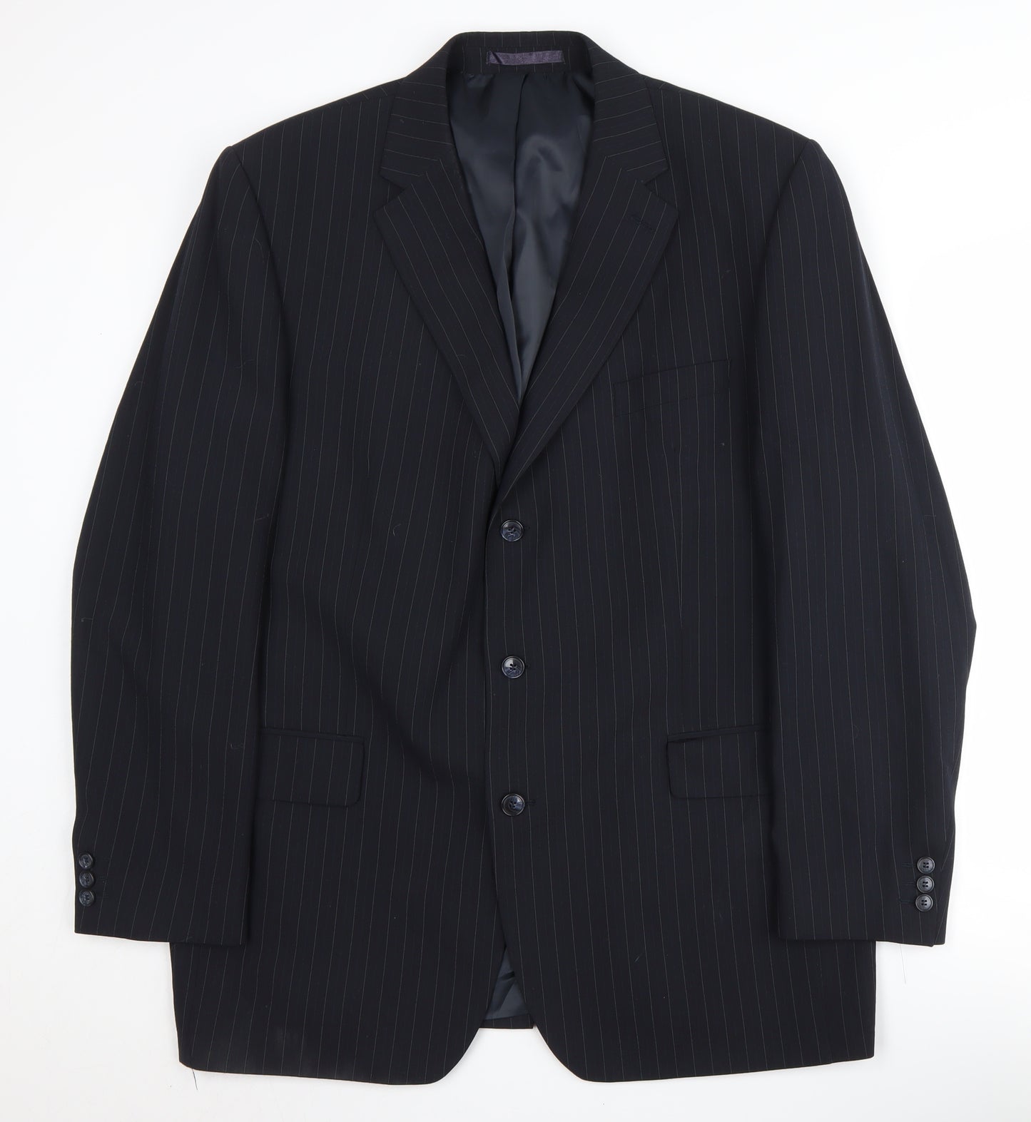 CENTAUR Men's Black Striped Wool Blazer Size 46L