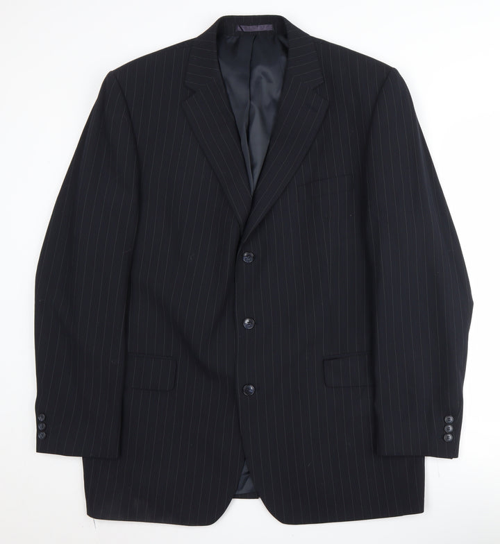 CENTAUR Men's Black Striped Wool Blazer Size 46L