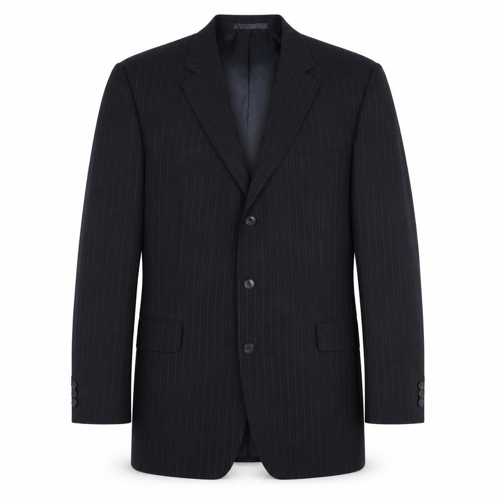Front view of CENTAUR Men's Black Striped Wool Blazer, size 46L