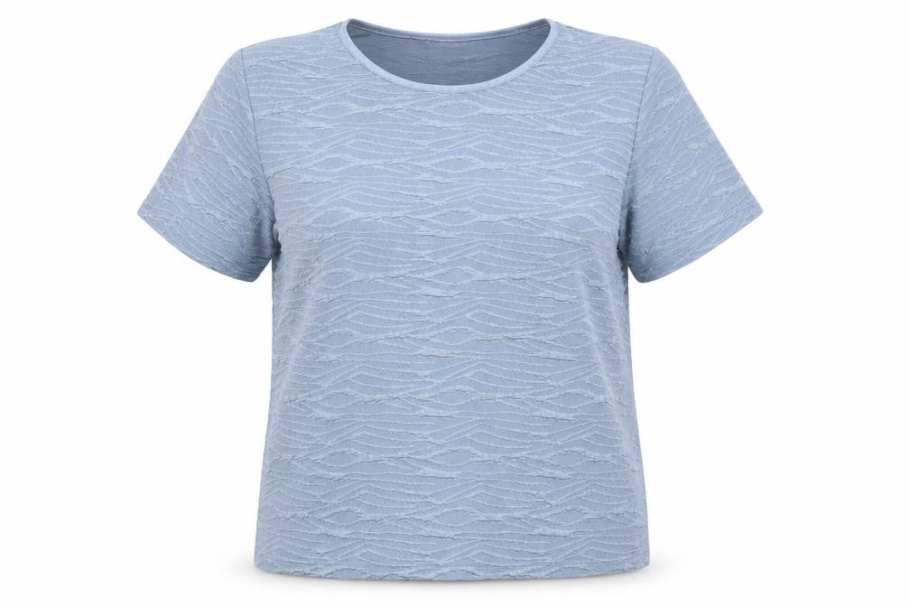 Front view of Honor Millburn Women's Blue Geometric T-Shirt, size 14