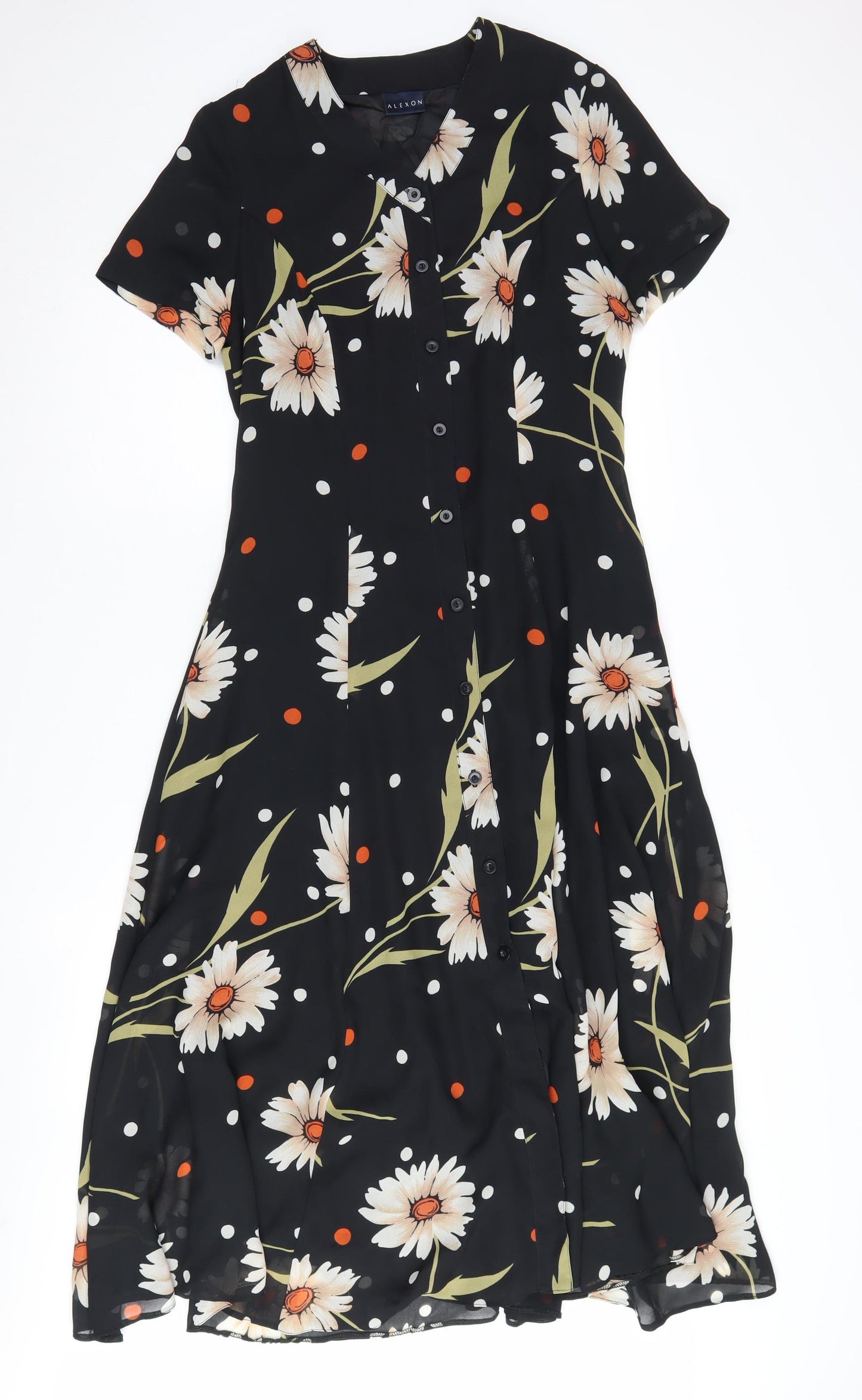 Alexon Women's Black Floral Midi A-Line Dress Size 10