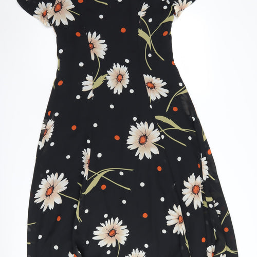 Alexon Women's Black Floral Midi A-Line Dress Size 10