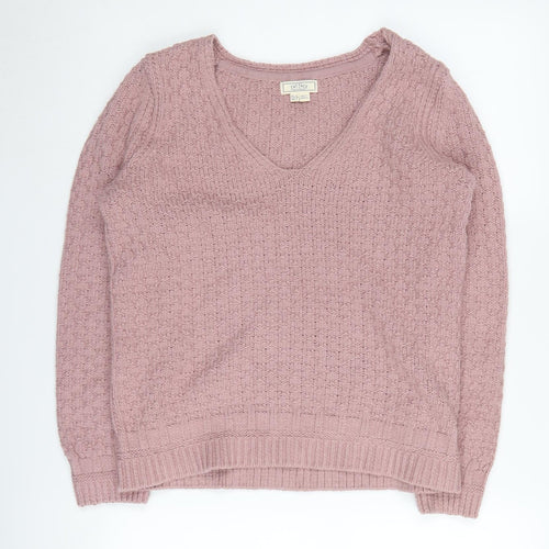 Fat Face Women's Pink V-Neck Knitted Pullover, Size 8