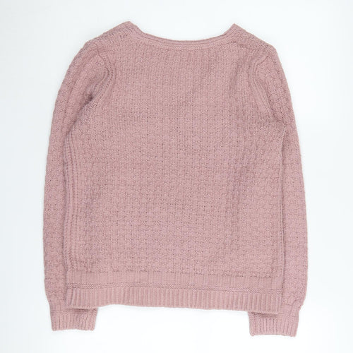 Fat Face Women's Pink V-Neck Knitted Pullover, Size 8