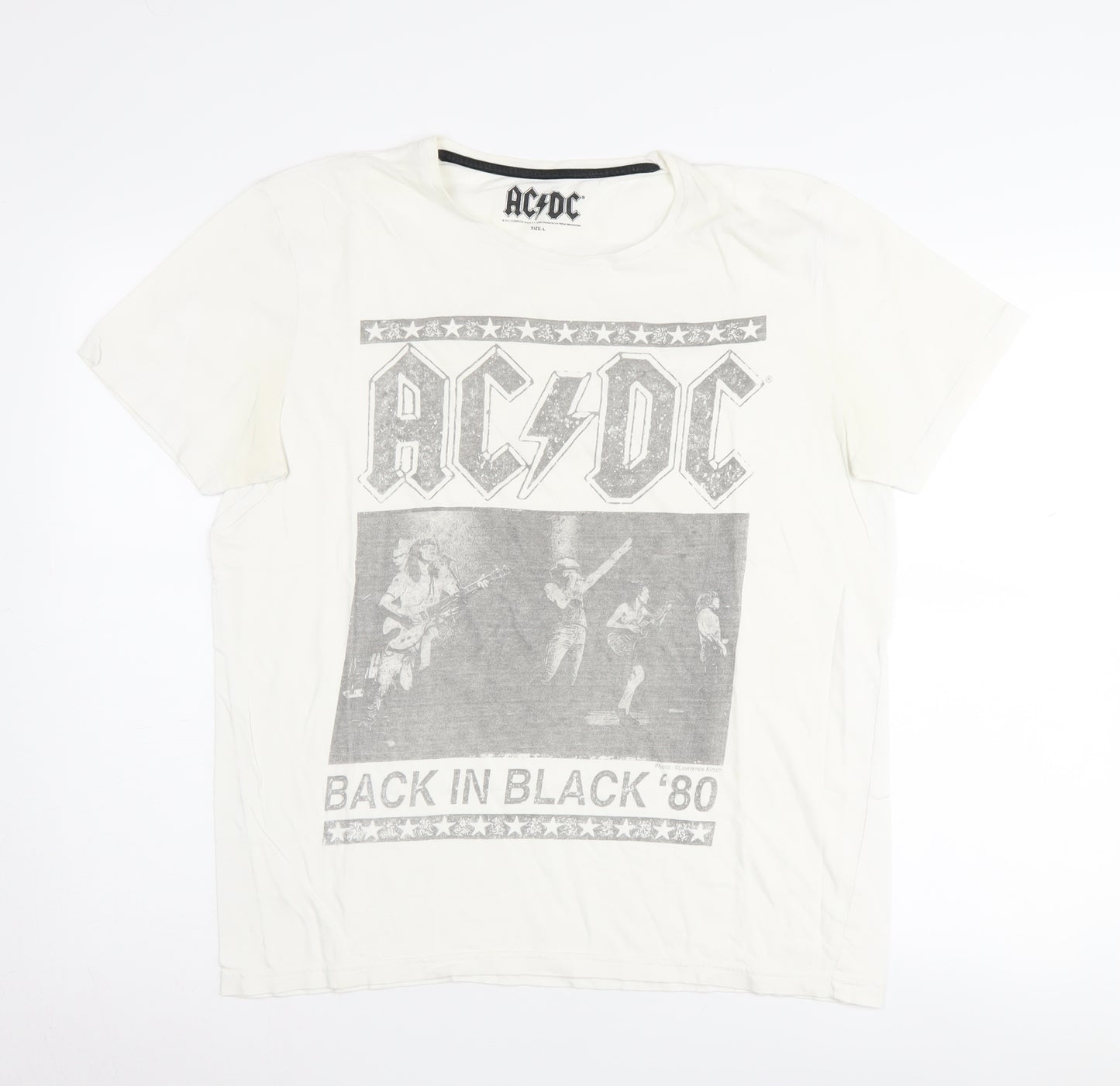AC/DC Unisex Adults White T-Shirt L 80s Music Graphic