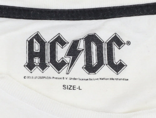 AC/DC Unisex Adults White T-Shirt L 80s Music Graphic