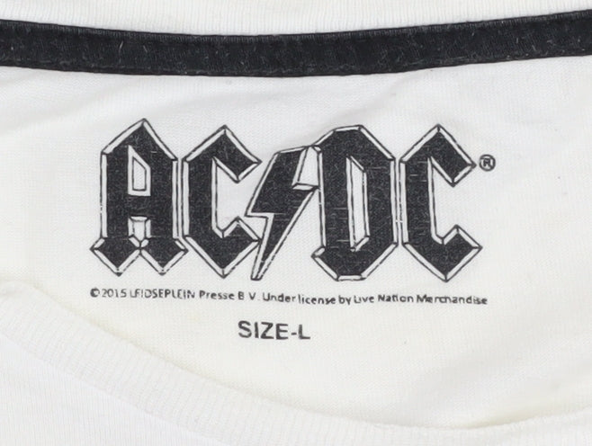 AC/DC Unisex Adults White T-Shirt L 80s Music Graphic