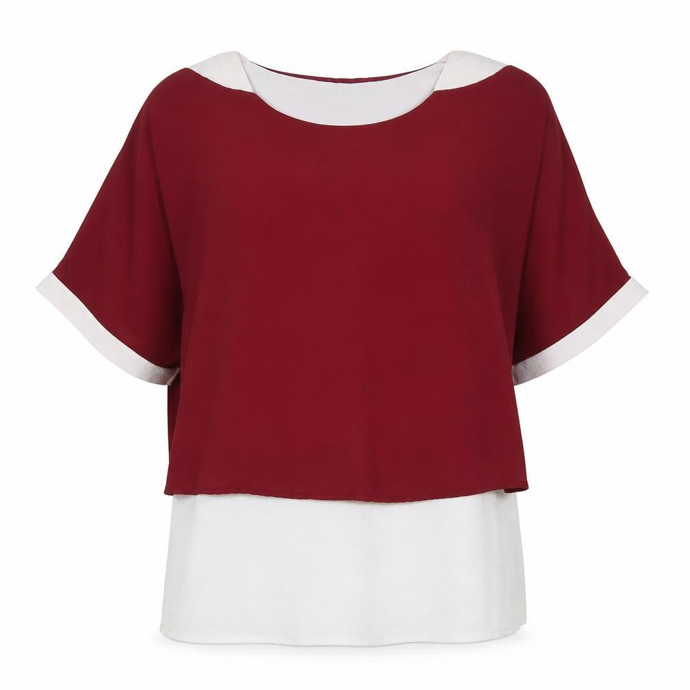 Quiz Women's Red Blouse M Casual Boat Neck Kimono