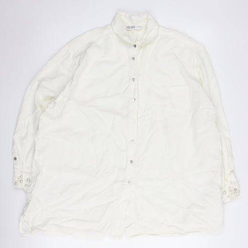 Zara Women White Button-Up Shirt M Collared Cotton